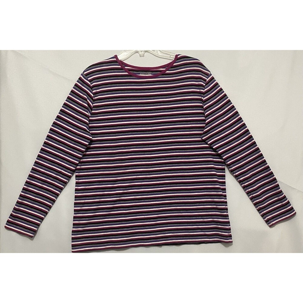 Hannah Woman Womens 1X Striped Long Sleeve Top Pink Purple Black Cotton Shirt